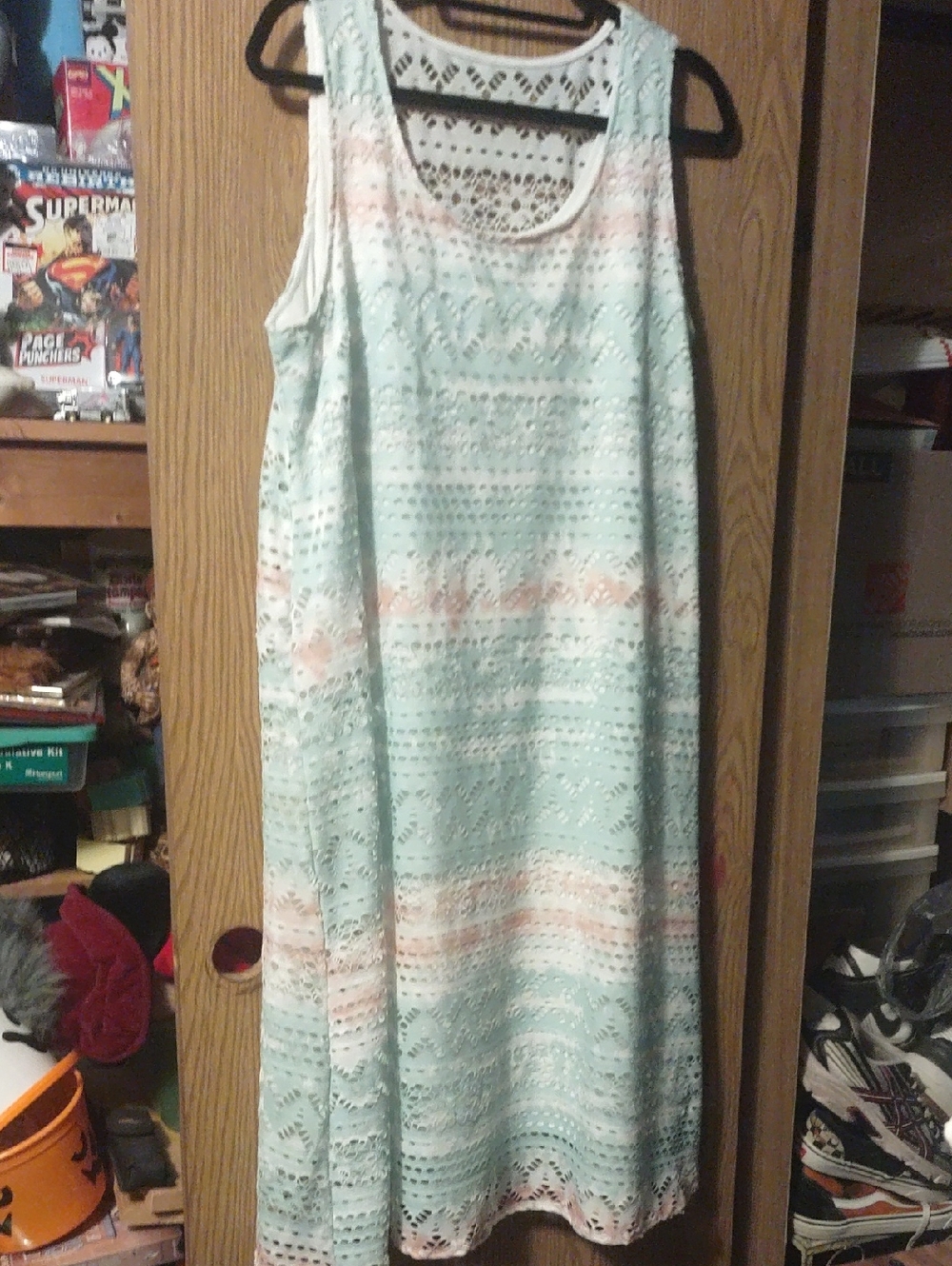 Sleeveless Mint & Peach Eyelet Lace Summer Dress